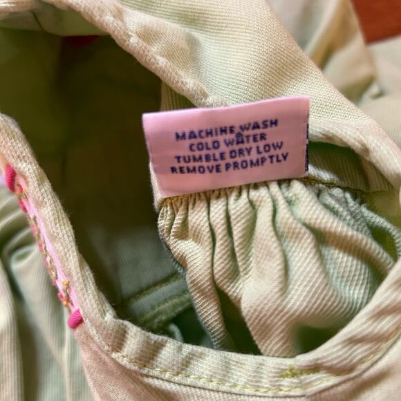 Beaux et Belles Embroidered Green Smocked Dress Sz 4 Preppy Church Summer Cute - Picture 4 of 5